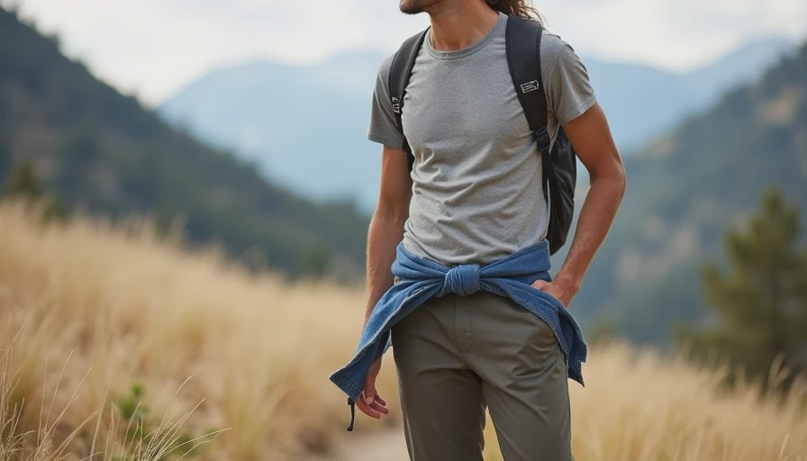 Practical hiking-to-brunch look featuring merino top, pants and denim shirt