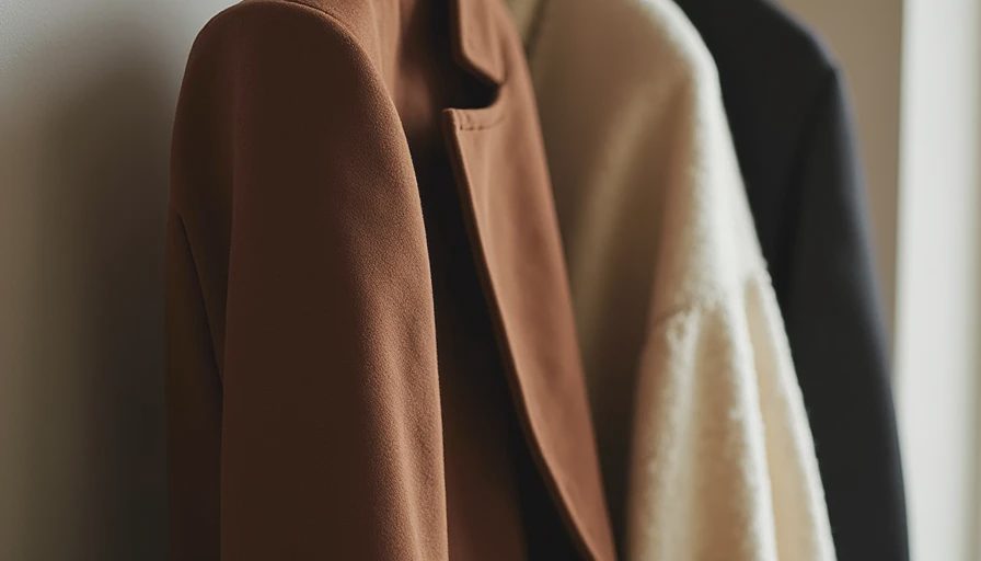 Chocolate brown wool blazer layered with cream sweater and trousers showing wearable tailoring