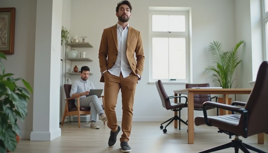 Polished interview look with button-down, blazer and trousers ready for in-person or video meeting
