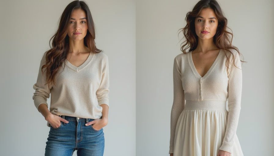 Same sweater styled two different ways showing closet remix potential